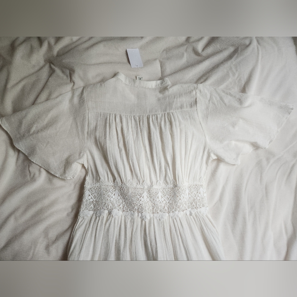 H&M Lace-inset Cotton Maxi Dress Tiered Woven Unlined/See Through White  NWT - Picture 15 of 15